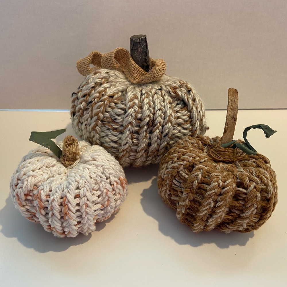 Handcrafted Knit Pumpkins-3 neutral/natural colors